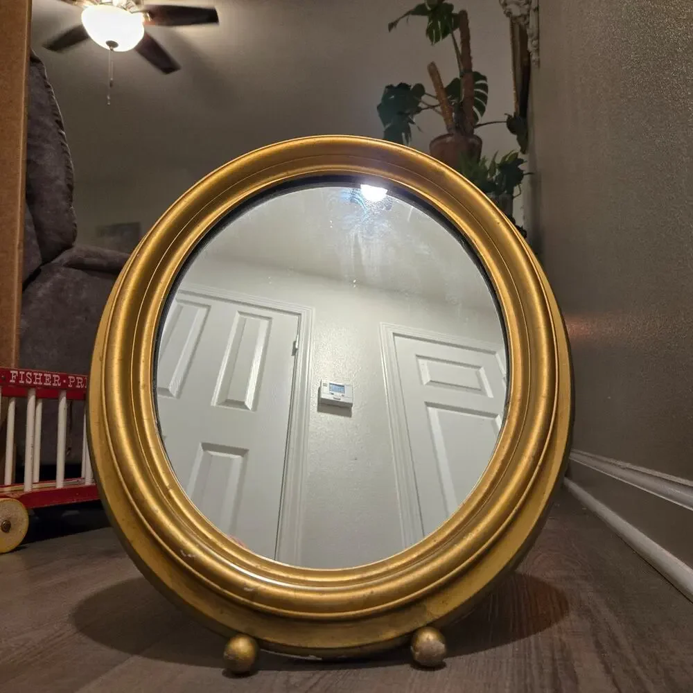Antique Oval Gold Wood Framed Mirror